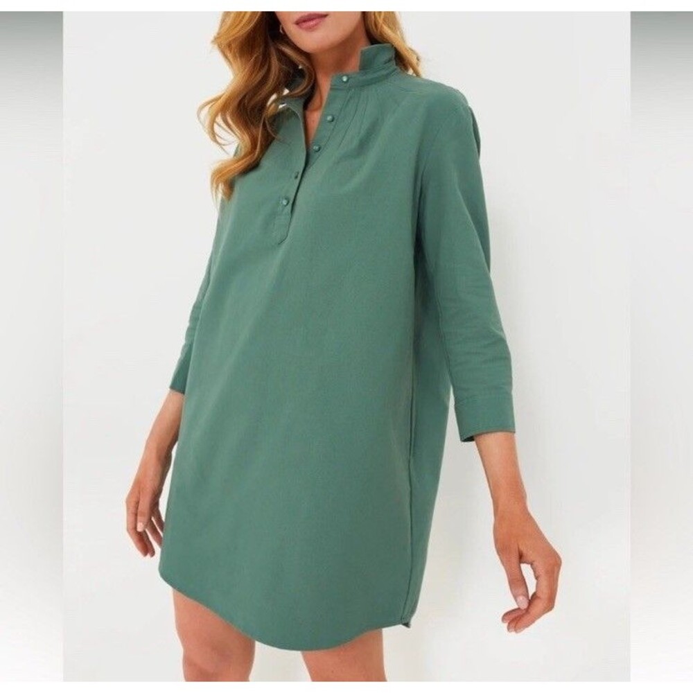 Pomander Place Dress Size Small Green Shirt Dress Mini Popover Cotton Polly